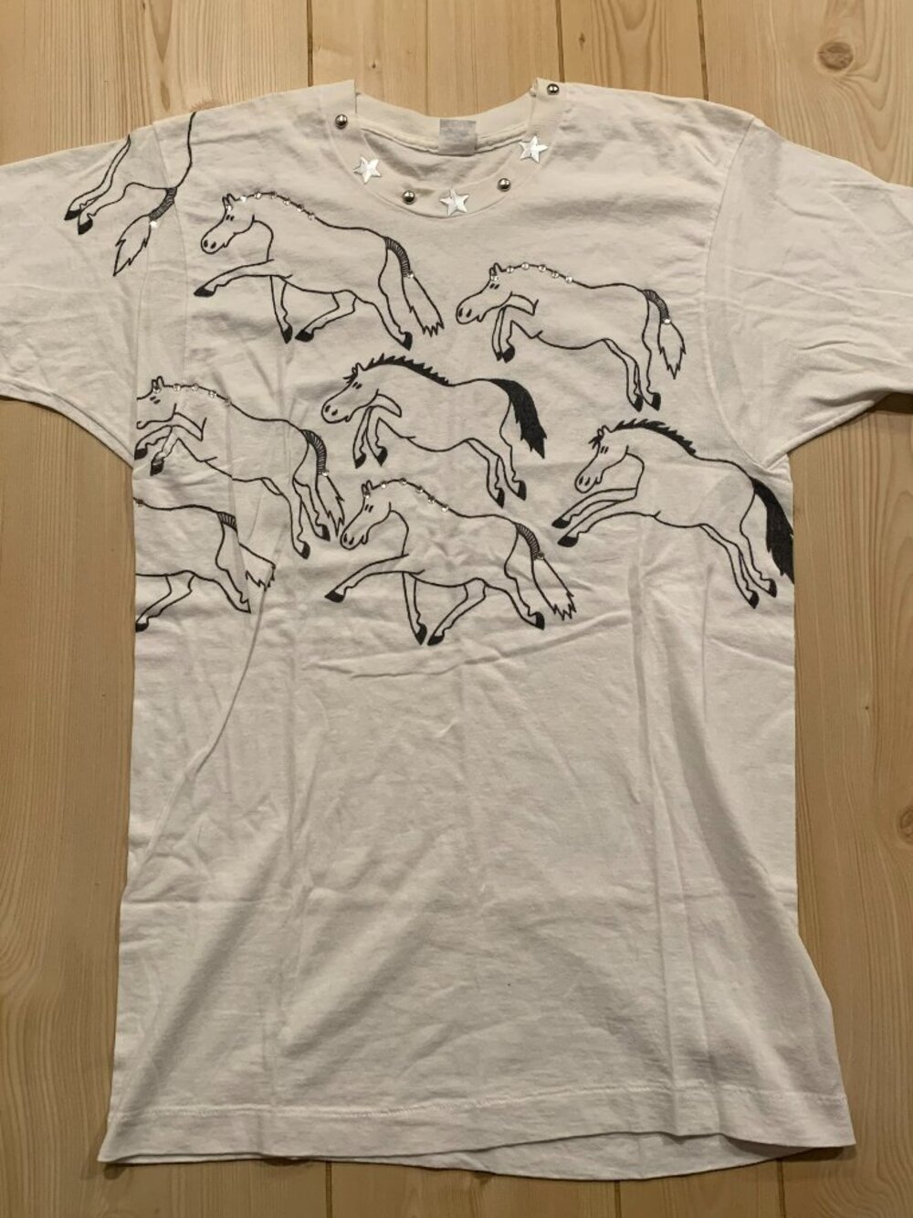Vintage 70s Fruit of the Loom Horses Rhinestone Retro Single Stitch T-Shirt L